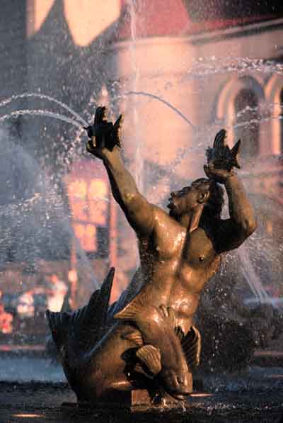 Statue in Milles Fountain with Water Spray