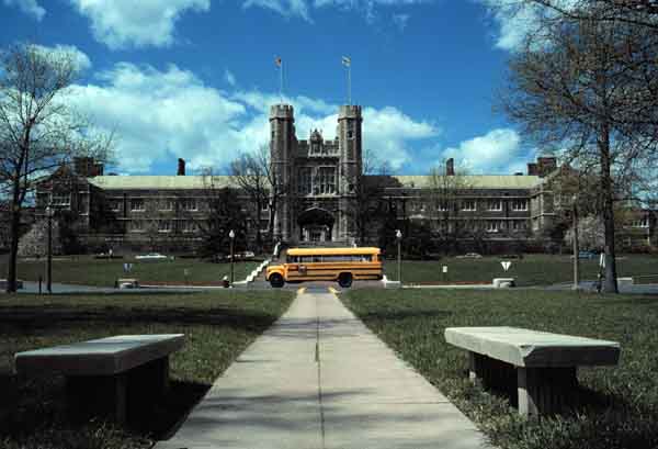 Washington University Entrance with School Bus