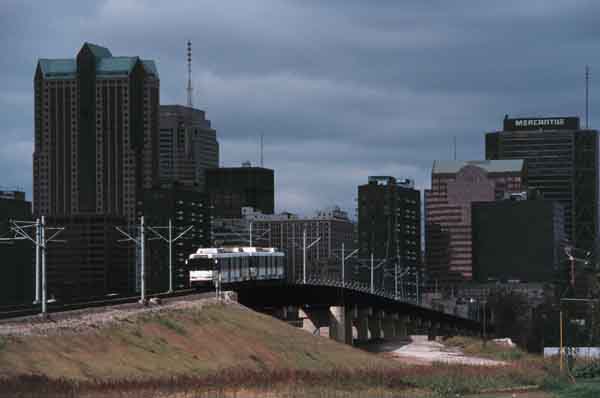 Metro Link on Bridge with Downtown St. Louis