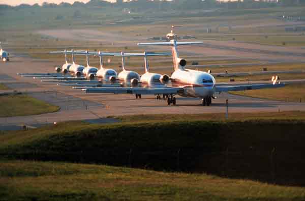 Airplanes LIned Up for Takeoff