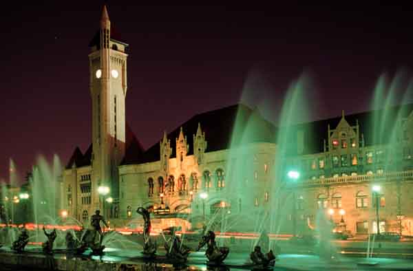 Union Station and Milles Fountain at Sunset